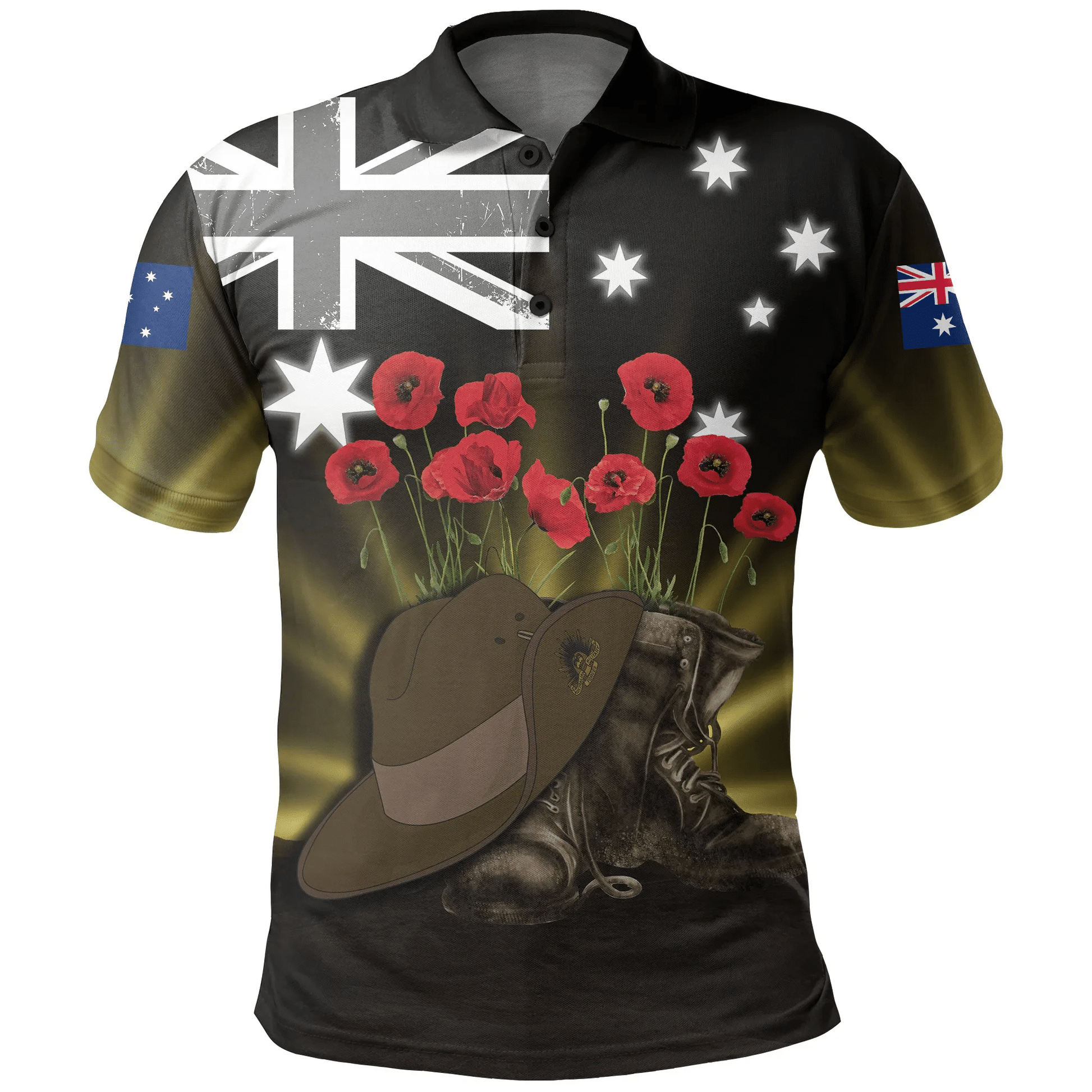 Australia Anzac Day Polo Shirt Lest We Forget Hat And Boots Poppies