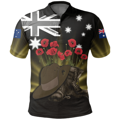 Australia Anzac Day Polo Shirt Lest We Forget Hat And Boots Poppies