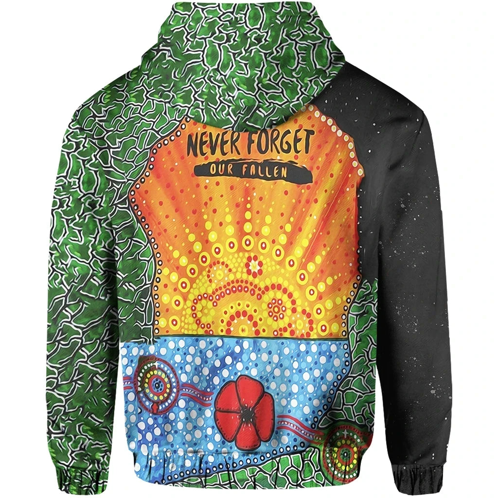 Aboriginal Australian Anzac Day Hoodie Lest We Forget Poppy