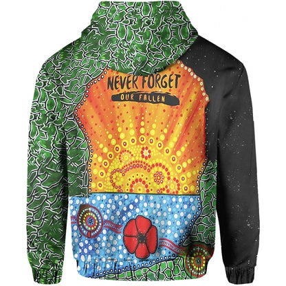 Aboriginal Australian Anzac Day Hoodie Lest We Forget Poppy