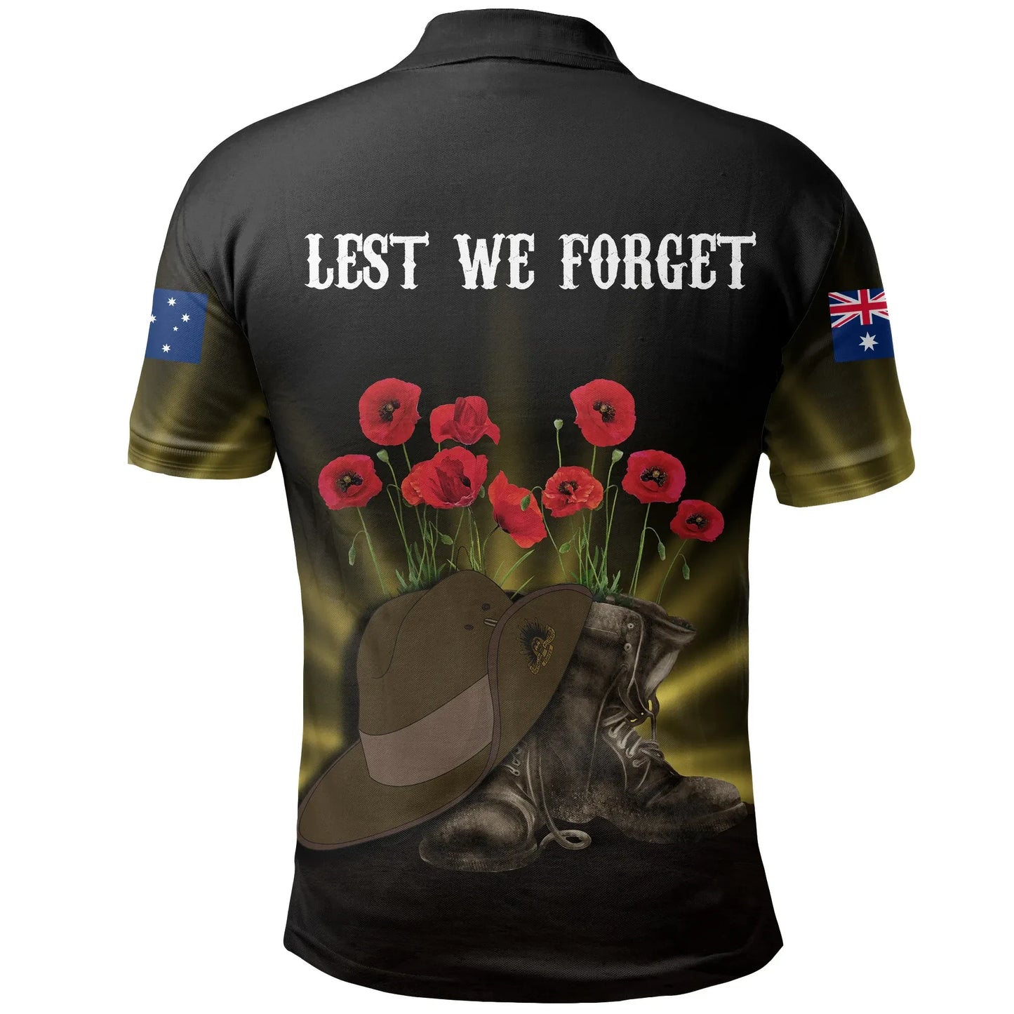 Australia Anzac Day Polo Shirt Lest We Forget Hat And Boots Poppies