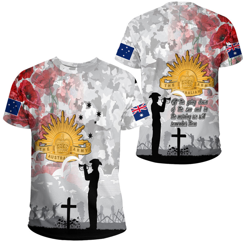 Clothing Anzac Day Lest We Forget Camouflage & Poppy T Shirt