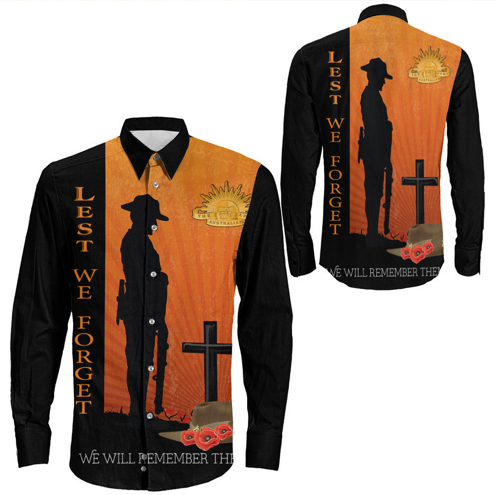 Rugbylife Clothing Anzac Day Lest We Forget Soldier Standing Guard Long Sleeve Button Shirt