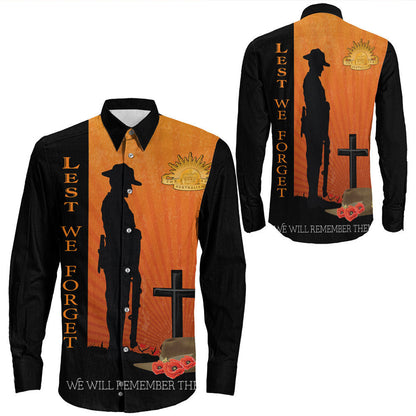 Rugbylife Clothing Anzac Day Lest We Forget Soldier Standing Guard Long Sleeve Button Shirt