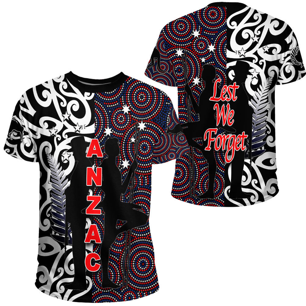Clothing Anzac Day Kangaroo Aboriginal & Kiwi Maori T Shirt