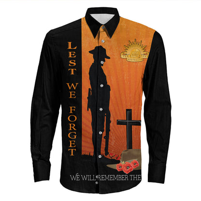 Rugbylife Clothing Anzac Day Lest We Forget Soldier Standing Guard Long Sleeve Button Shirt