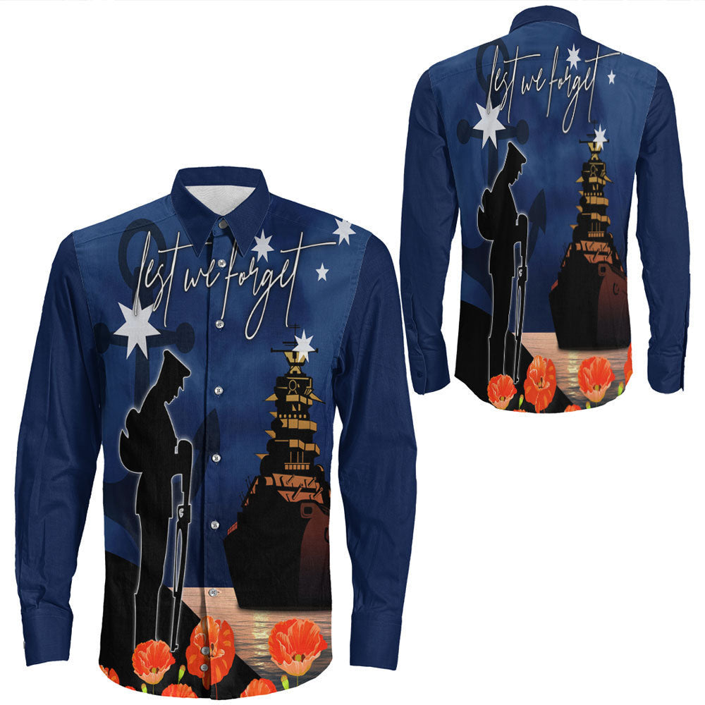 Rugbylife Clothing Anzac Day Navy Blue Long Sleeve Button Shirt