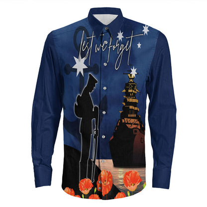 Rugbylife Clothing Anzac Day Navy Blue Long Sleeve Button Shirt