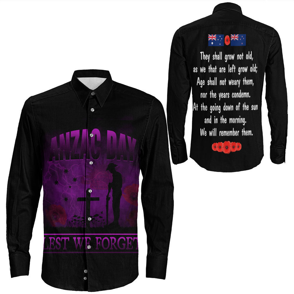 Rugbylife Clothing Anzac Day Remember Australia & New Zealand Purple Long Sleeve Button Shirt