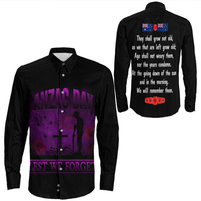 Rugbylife Clothing Anzac Day Remember Australia & New Zealand Purple Long Sleeve Button Shirt