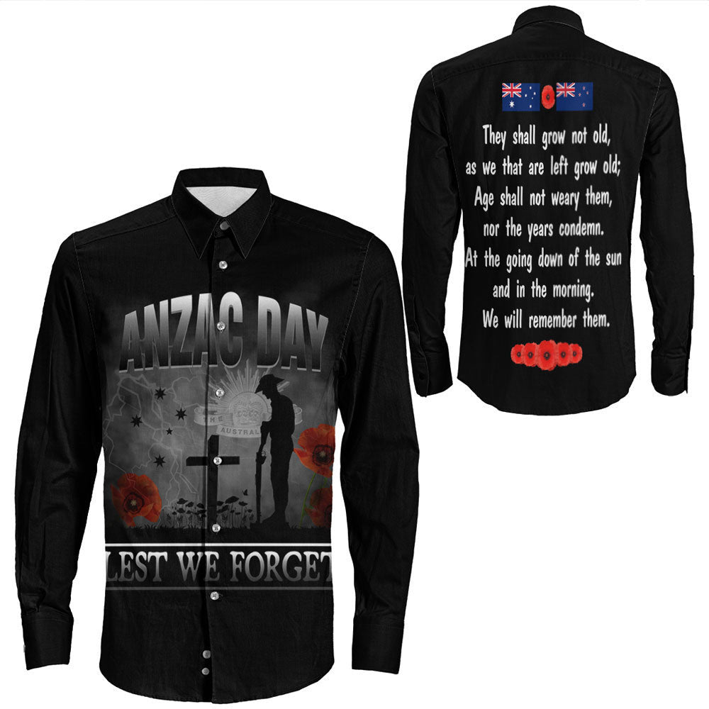Rugbylife Clothing Anzac Day Remember Australia & New Zealand Long Sleeve Button Shirt
