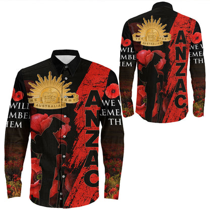 Rugbylife Clothing Anzac Day Soldier Silhouette Remembrance Long Sleeve Button Shirt
