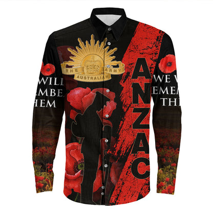 Rugbylife Clothing Anzac Day Soldier Silhouette Remembrance Long Sleeve Button Shirt