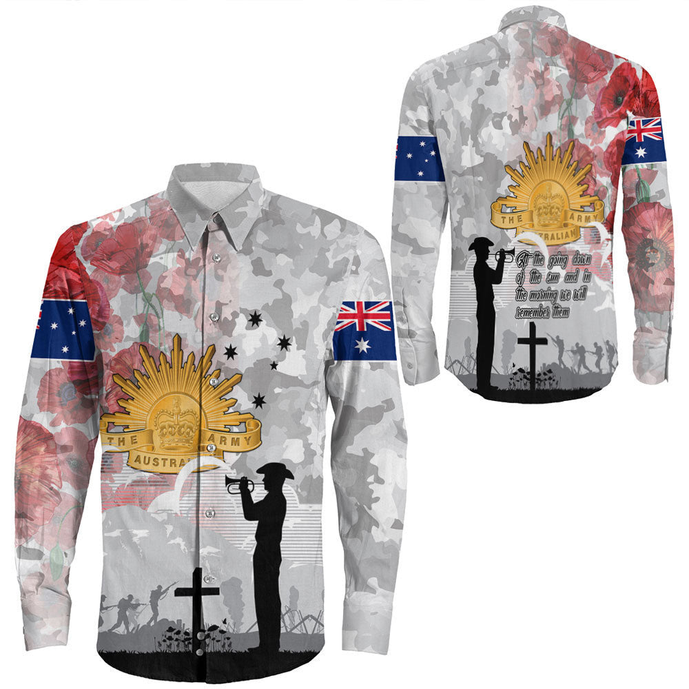 Rugbylife Clothing Anzac Day Lest We Forget Camouflage & Poppy Long Sleeve Button Shirt