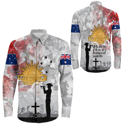 Rugbylife Clothing Anzac Day Lest We Forget Camouflage & Poppy Long Sleeve Button Shirt