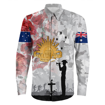Rugbylife Clothing Anzac Day Lest We Forget Camouflage & Poppy Long Sleeve Button Shirt