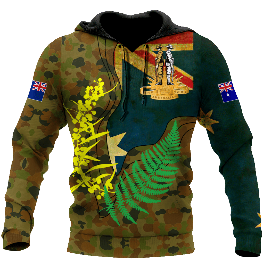 Anzac Day Clothing Australian Army Fern And Golden Wattle 3D Hoodie