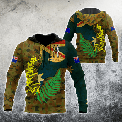 Anzac Day Clothing Australian Army Fern And Golden Wattle 3D Hoodie