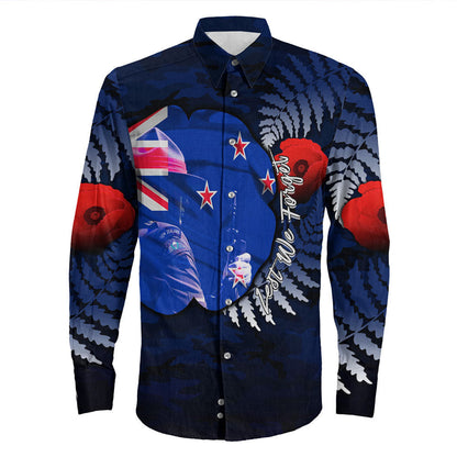 Rugbylife Clothing Custom New Zealand Anzac Day Poppy Long Sleeve Button Shirt
