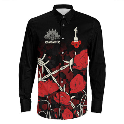 Rugbylife Clothing Anzac Day Camouflage Poppy & Barbed Wire Long Sleeve Button Shirt