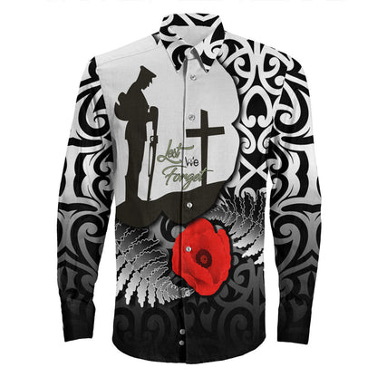 Rugbylife Clothing Anzac Day Poppy Remembrance Long Sleeve Button Shirt