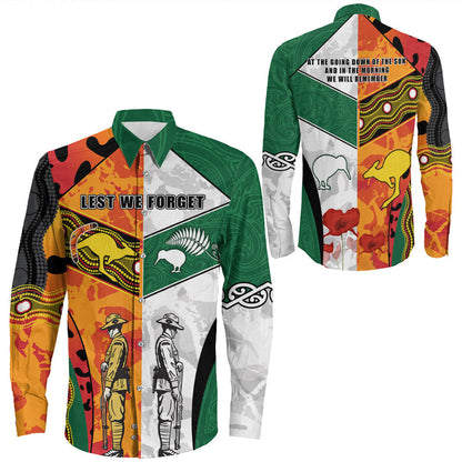 Rugbylife Clothing Anzac Day Australia New Zealand Mix Long Sleeve Button Shirt