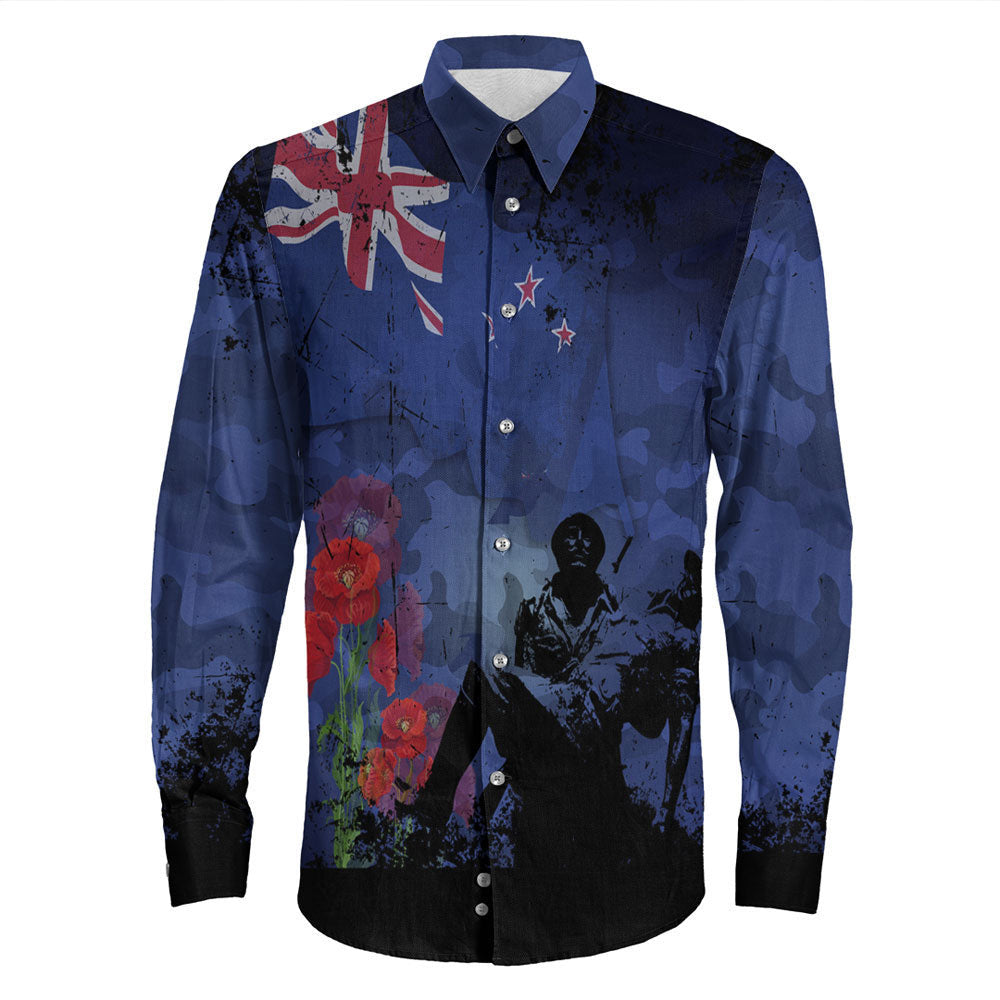 Rugbylife Clothing New Zealand Anzac Day Soldier & Poppy Camouflage Long Sleeve Button Shirt