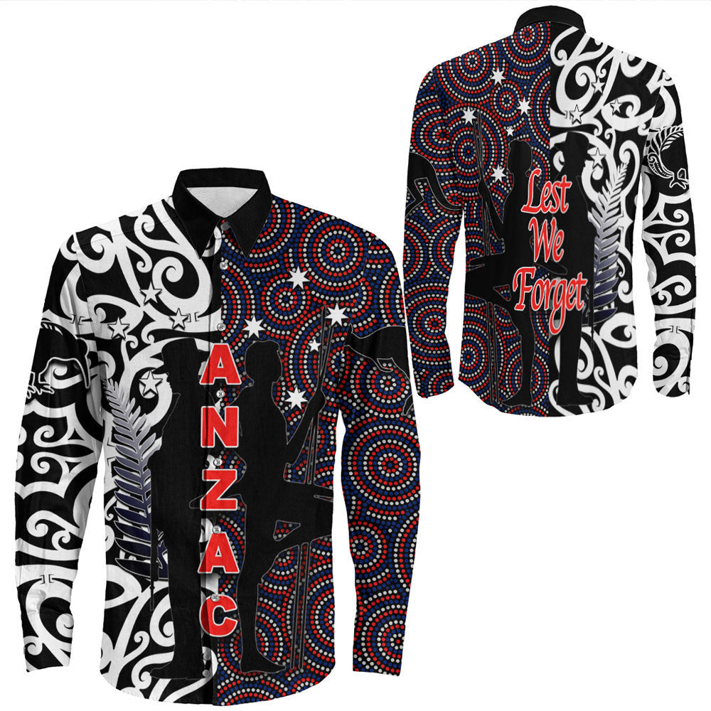 Rugbylife Clothing Anzac Day Kangaroo Aboriginal & Kiwi Maori Long Sleeve Button Shirt
