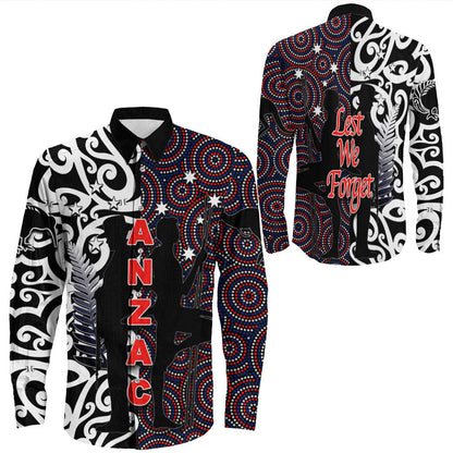 Rugbylife Clothing Anzac Day Kangaroo Aboriginal & Kiwi Maori Long Sleeve Button Shirt