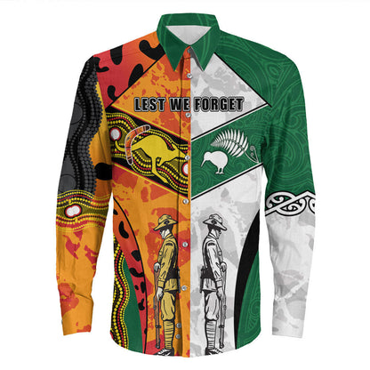 Rugbylife Clothing Anzac Day Australia New Zealand Mix Long Sleeve Button Shirt