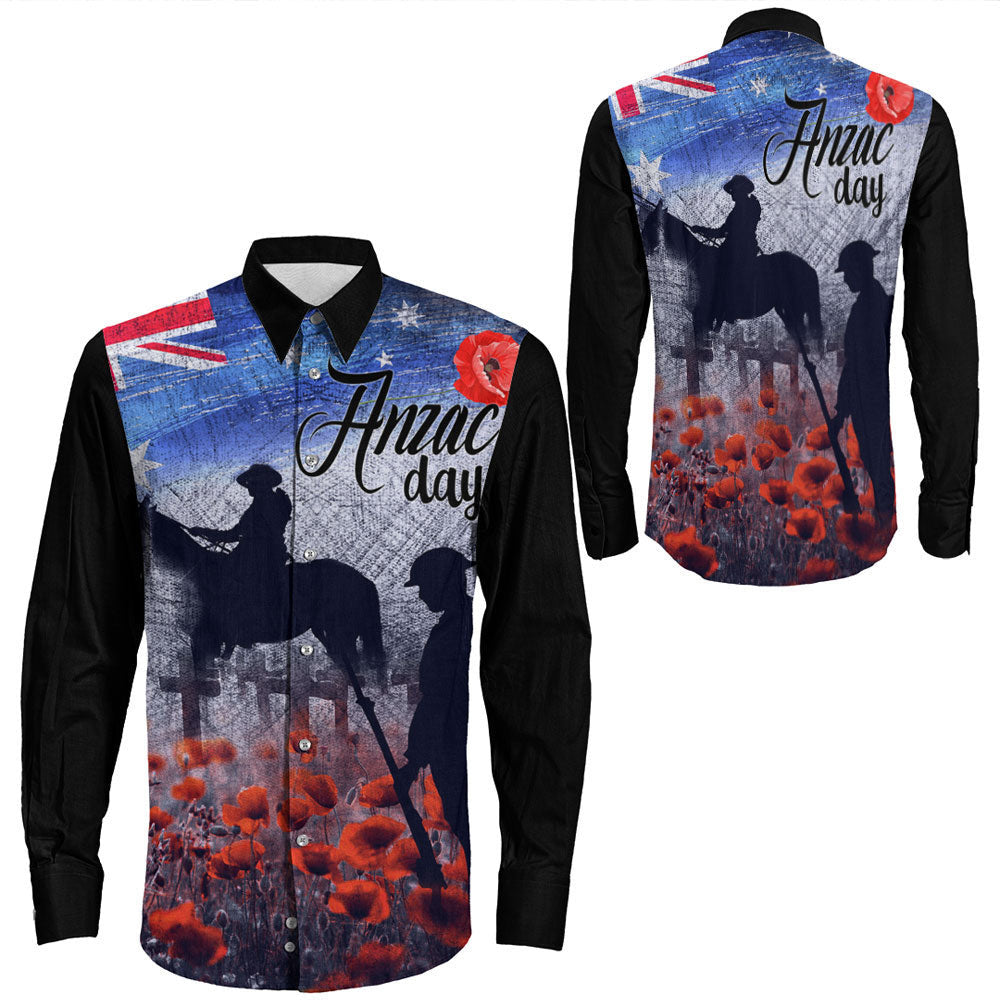 Rugbylife Clothing Anzac Day Lest We Forget Vintage Poppies Long Sleeve Button Shirt