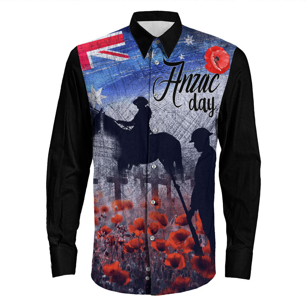 Rugbylife Clothing Anzac Day Lest We Forget Vintage Poppies Long Sleeve Button Shirt