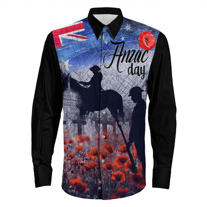 Rugbylife Clothing Anzac Day Lest We Forget Vintage Poppies Long Sleeve Button Shirt