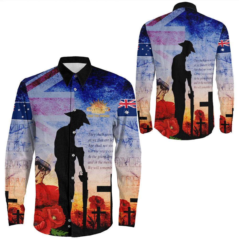 Rugbylife Clothing Anzac Day Australia Soldier We Will Rememer Them Long Sleeve Button Shirt