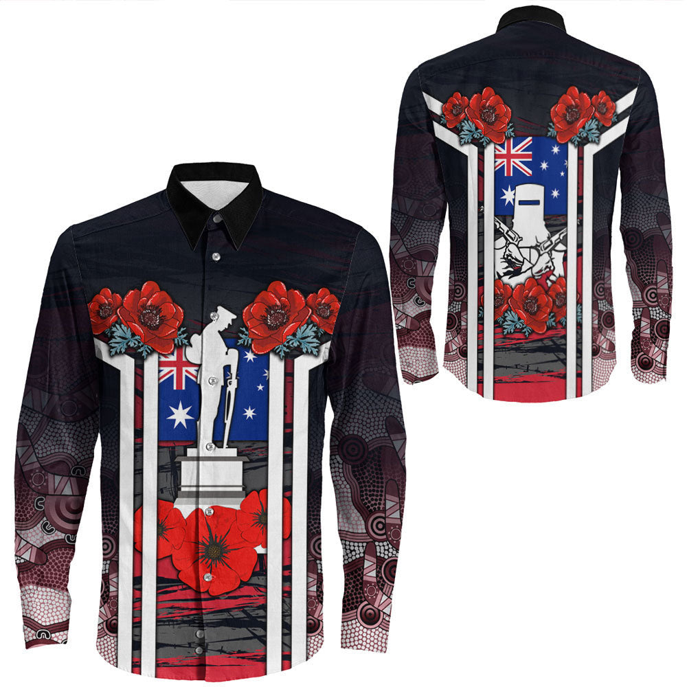 Rugbylife Clothing Australia Anzac Day Poppy Aboriginal Pattern Long Sleeve Button Shirt