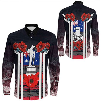 Rugbylife Clothing Australia Anzac Day Poppy Aboriginal Pattern Long Sleeve Button Shirt