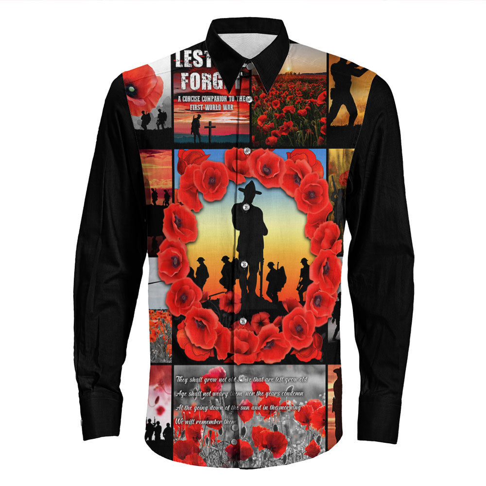 Rugbylife Clothing Anzac Day Lest We Forget Banner Long Sleeve Button Shirt