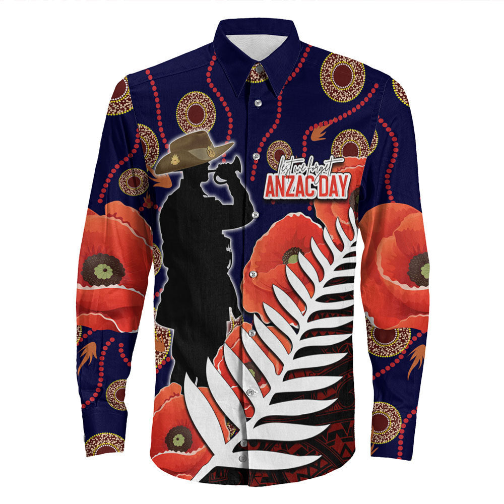 Rugbylife Clothing Anzac Day Fern & Poppy Long Sleeve Button Shirt