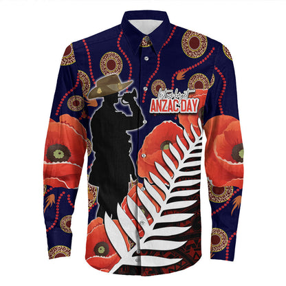 Rugbylife Clothing Anzac Day Fern & Poppy Long Sleeve Button Shirt