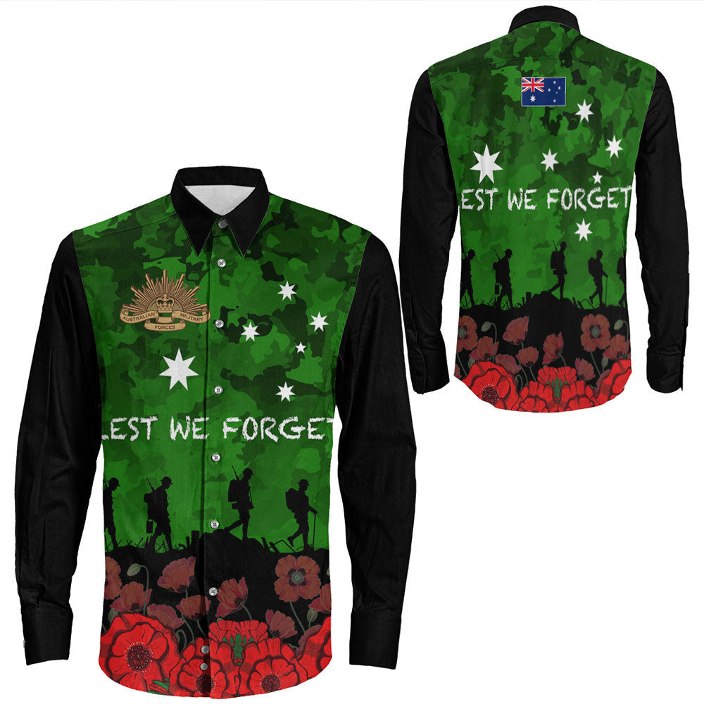 Rugbylife Clothing Australia Anzac Day Camouflage & Poppy Long Sleeve Button Shirt