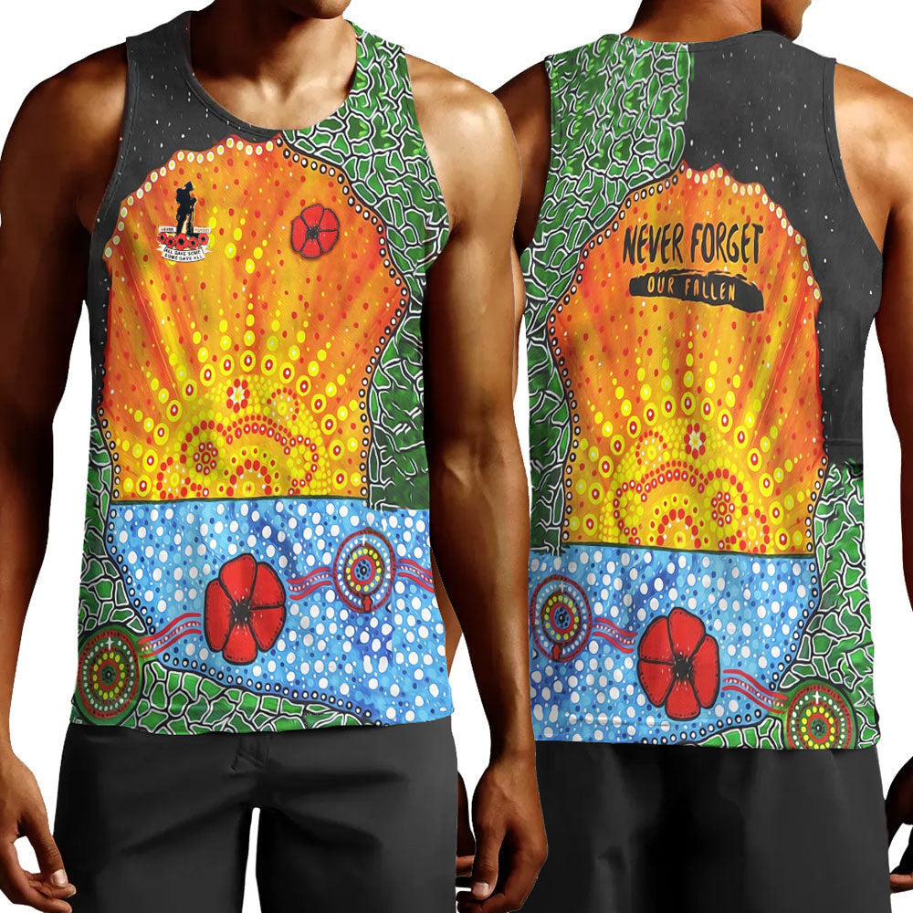 Clothing Aboriginal Australian Anzac Day Lest We Forget Poppy Men Tank Top