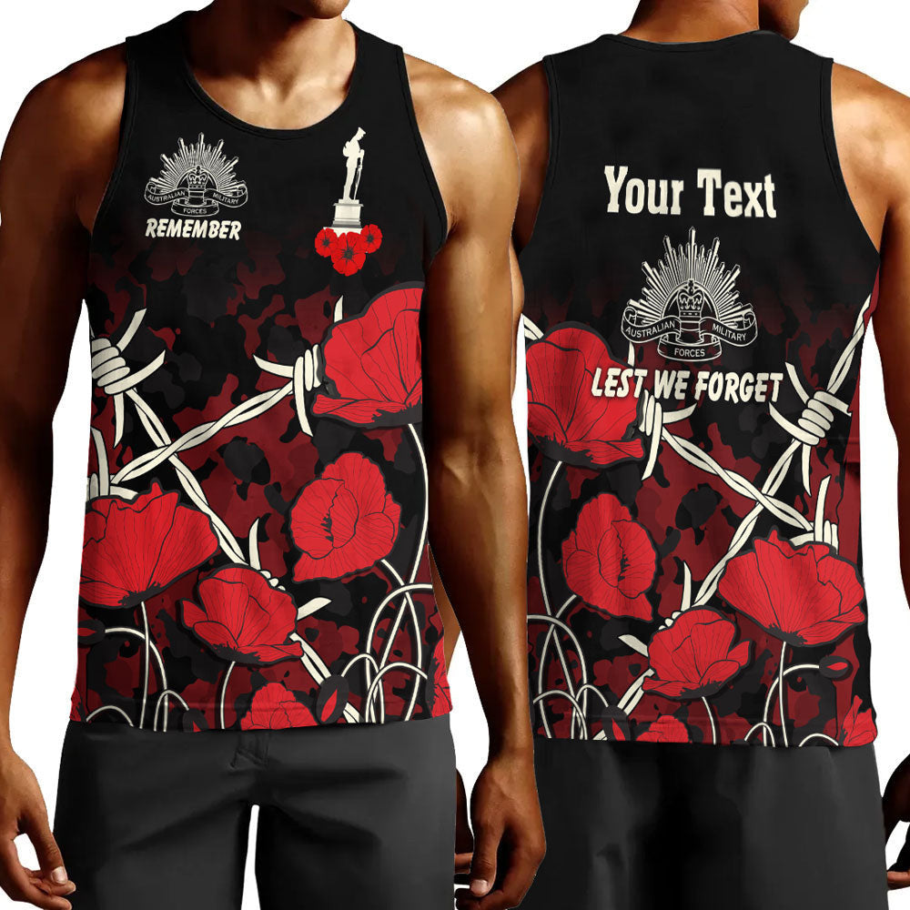 Clothing Custom Anzac Day Camouflage Poppy & Barbed Wire Men Tank Top