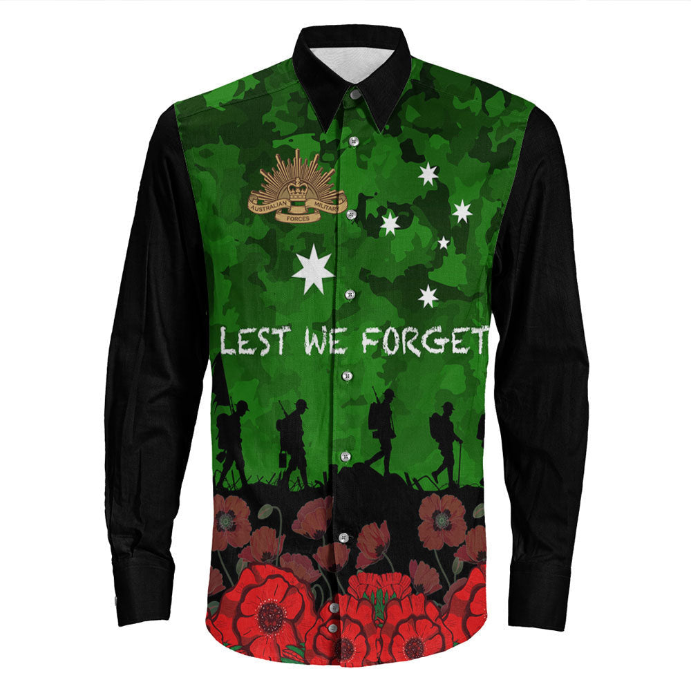 Rugbylife Clothing Australia Anzac Day Camouflage & Poppy Long Sleeve Button Shirt