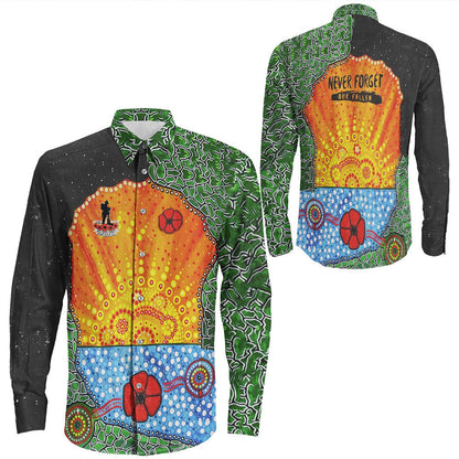 Rugbylife Clothing Aboriginal Australian Anzac Day Lest We Forget Poppy Long Sleeve Button Shirt