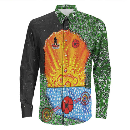 Rugbylife Clothing Aboriginal Australian Anzac Day Lest We Forget Poppy Long Sleeve Button Shirt