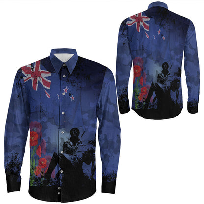 Rugbylife Clothing New Zealand Anzac Day Soldier & Poppy Camouflage Long Sleeve Button Shirt