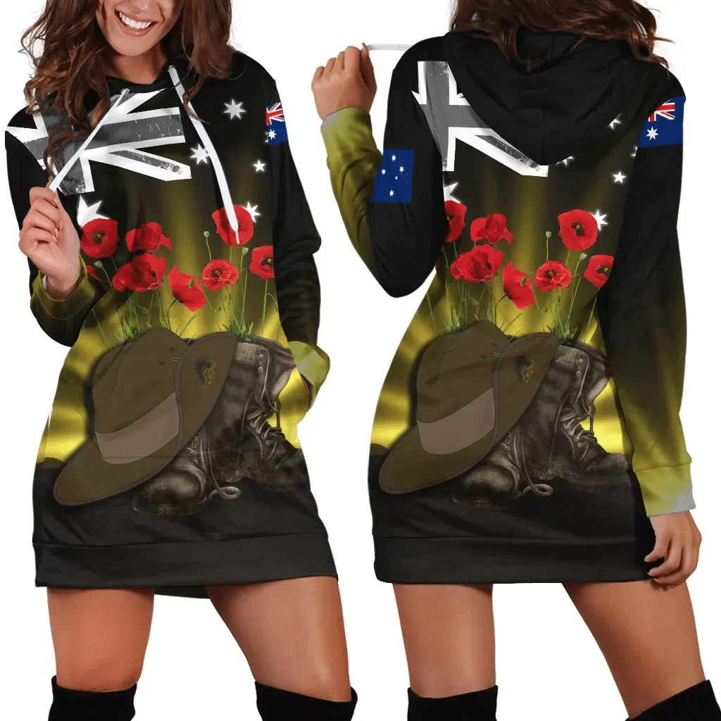 Australia Anzac Day Hoodie Dress Lest We Forget Hat And Boots Poppies
