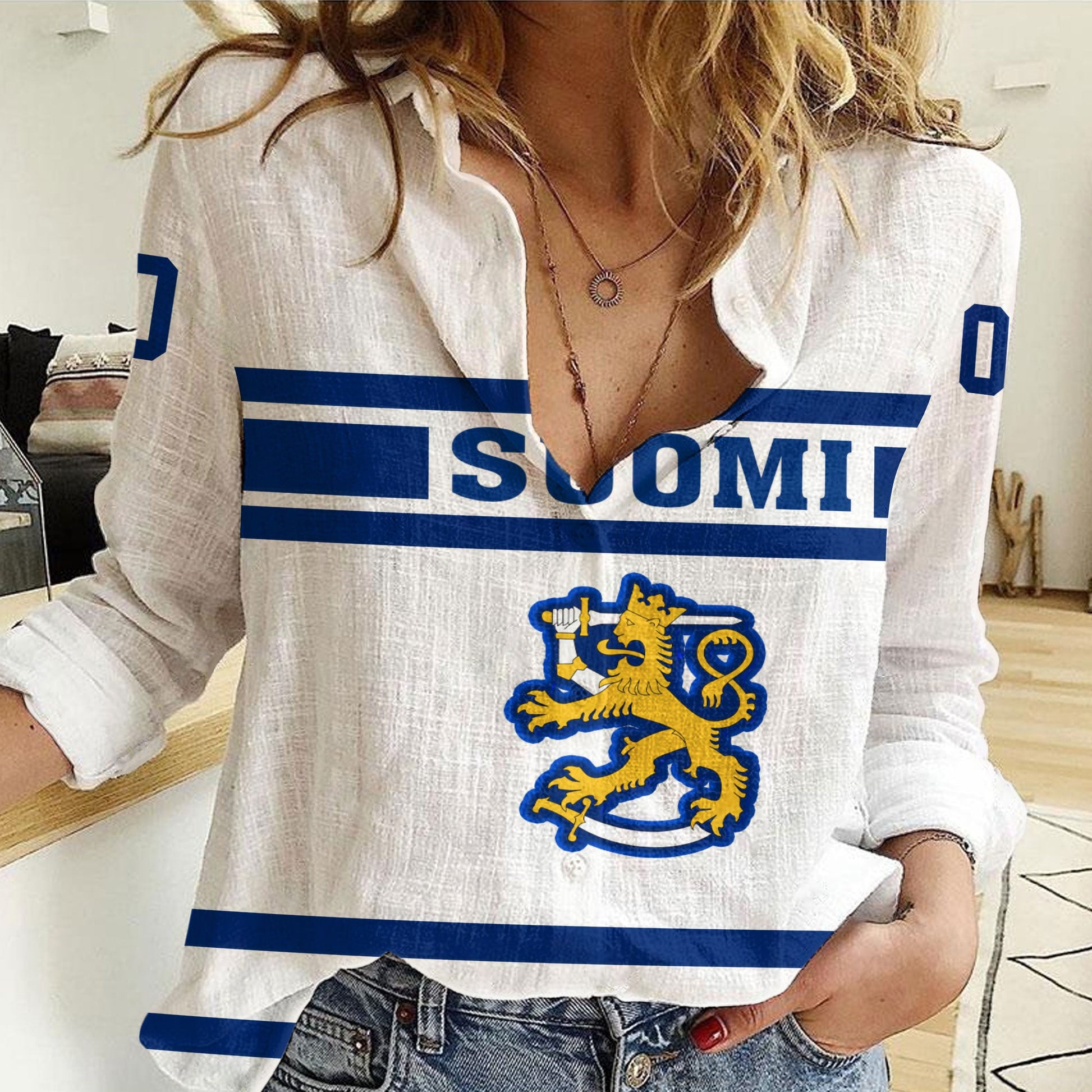 Clothing Custom Finland Vintage Hockey Jersey Style Women Casual Shirt