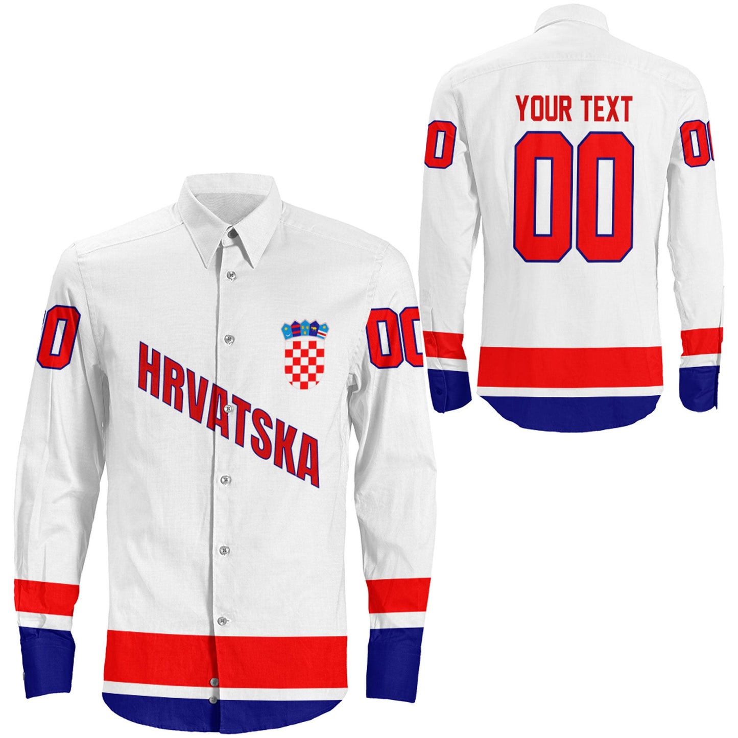 Clothing Custom Croatia Classic Hockey Jersey Style Long Sleeve Button Shirt