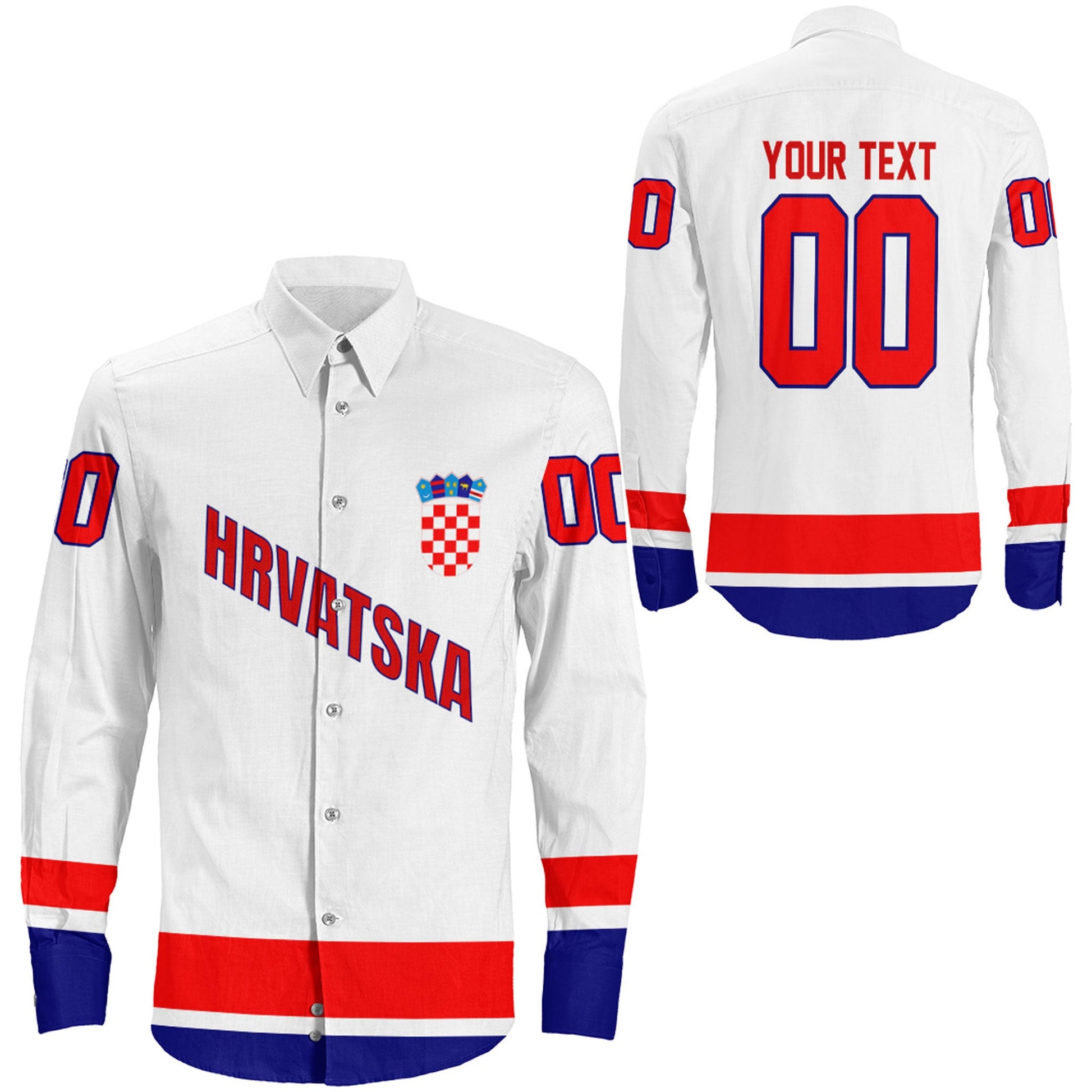 Clothing Custom Croatia Classic Hockey Jersey Style Long Sleeve Button Shirt